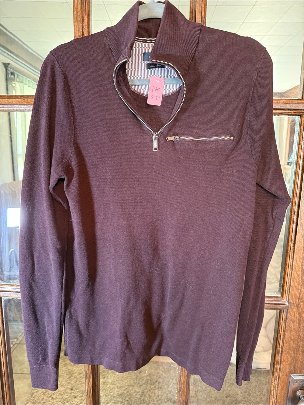Porter & Ash Mens Burgundy Cotton Modal Quarter Zip Pullover Sweater Medium